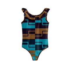 Illusion In Orange & Teal Kids  Frill Swimsuit by WensdaiAmbrose