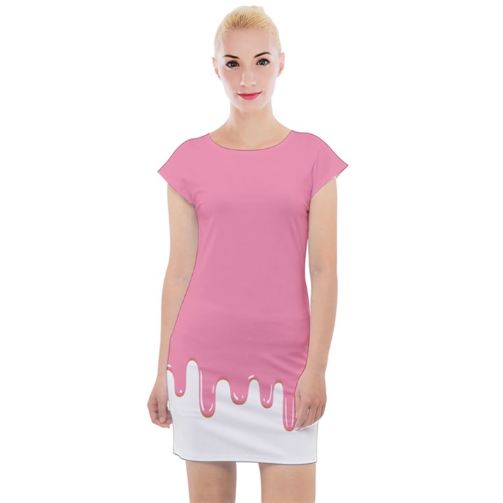 Ice Cream Pink melting background Bubble Gum Cap Sleeve Bodycon Dress