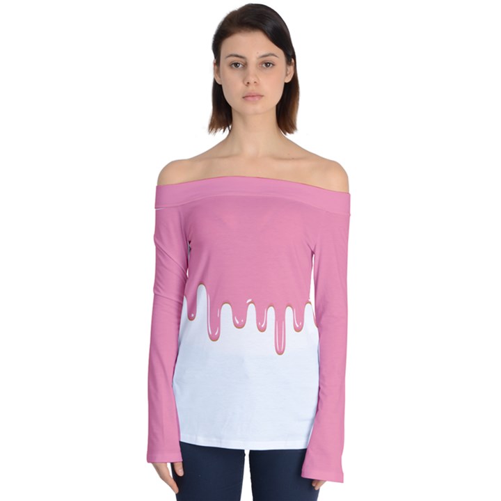 Ice Cream Pink melting background Bubble Gum Off Shoulder Long Sleeve Top