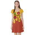 Pizza Topping funny modern yellow melting cheese and pepperonis Short Sleeve Skater Dress View1