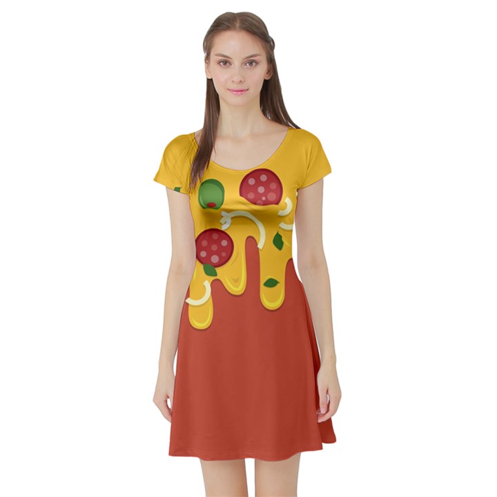 Pizza Topping funny modern yellow melting cheese and pepperonis Short Sleeve Skater Dress