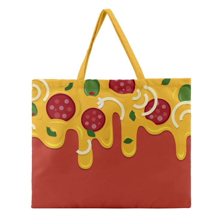 Pizza Topping funny modern yellow melting cheese and pepperonis Zipper Large Tote Bag