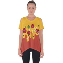 Pizza Topping Funny Modern Yellow Melting Cheese And Pepperonis Cut Out Side Drop Tee by genx