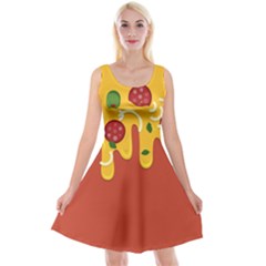 Pizza Topping Funny Modern Yellow Melting Cheese And Pepperonis Reversible Velvet Sleeveless Dress by genx