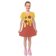 Pizza Topping Funny Modern Yellow Melting Cheese And Pepperonis Kids  Short Sleeve Velvet Dress by genx