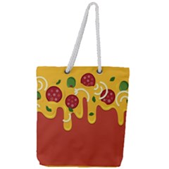 Pizza Topping Funny Modern Yellow Melting Cheese And Pepperonis Full Print Rope Handle Tote (large) by genx