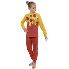 Pizza Topping Funny Modern Yellow Melting Cheese And Pepperonis Kids  Long Sleeve Set  by genx