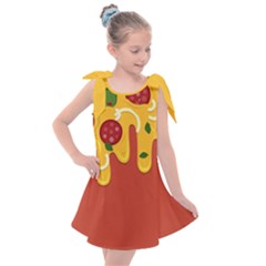 Pizza Topping Funny Modern Yellow Melting Cheese And Pepperonis Kids  Tie Up Tunic Dress by genx