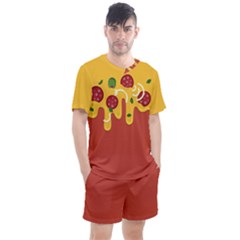 Pizza Topping Funny Modern Yellow Melting Cheese And Pepperonis Men s Mesh Tee And Shorts Set