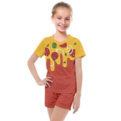 Pizza Topping Funny Modern Yellow Melting Cheese And Pepperonis Kids  Mesh Tee And Shorts Set