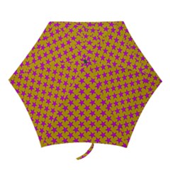 Pink Stars Pattern On Yellow Mini Folding Umbrellas by BrightVibesDesign