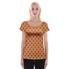 Pink Stars Pattern On Yellow Cap Sleeve Top by BrightVibesDesign