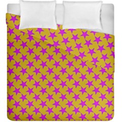 Pink Stars Pattern On Yellow Duvet Cover Double Side (king Size) by BrightVibesDesign