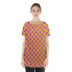 Pink Stars Pattern On Yellow Skirt Hem Sports Top by BrightVibesDesign