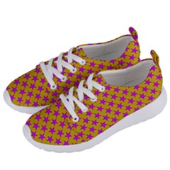 Pink Stars Pattern On Yellow Women s Lightweight Sports Shoes by BrightVibesDesign