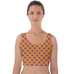 Pink Stars Pattern On Yellow Velvet Crop Top