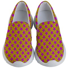 Pink Stars Pattern On Yellow Kids  Lightweight Slip Ons by BrightVibesDesign