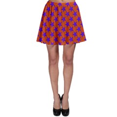 Purple Stars Pattern On Orange Skater Skirt by BrightVibesDesign