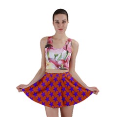 Purple Stars Pattern On Orange Mini Skirt by BrightVibesDesign