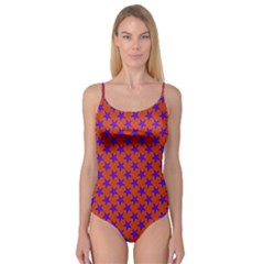 Purple Stars Pattern On Orange Camisole Leotard  by BrightVibesDesign