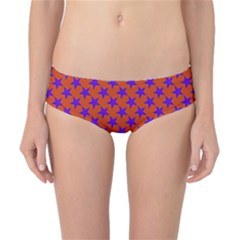 Purple Stars Pattern On Orange Classic Bikini Bottoms by BrightVibesDesign