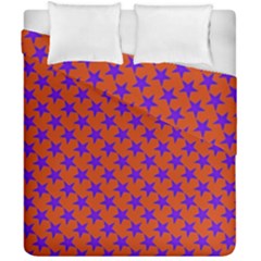 Purple Stars Pattern On Orange Duvet Cover Double Side (california King Size) by BrightVibesDesign