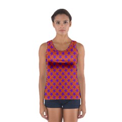 Purple Stars Pattern On Orange Sport Tank Top  by BrightVibesDesign