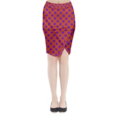 Purple Stars Pattern On Orange Midi Wrap Pencil Skirt by BrightVibesDesign