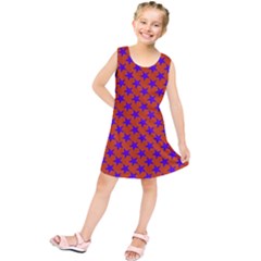 Purple Stars Pattern On Orange Kids  Tunic Dress by BrightVibesDesign