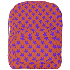 Purple Stars Pattern On Orange Full Print Backpack by BrightVibesDesign