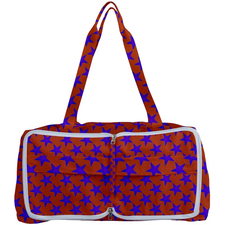 Purple Stars Pattern On Orange Multi Function Bag