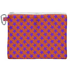 Purple Stars Pattern On Orange Canvas Cosmetic Bag (xxl) by BrightVibesDesign