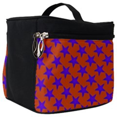 Purple Stars Pattern On Orange Make Up Travel Bag (big) by BrightVibesDesign