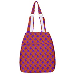 Purple Stars Pattern On Orange Center Zip Backpack