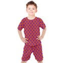 Purple Stars Pattern On Orange Kids  Tee and Shorts Set View1