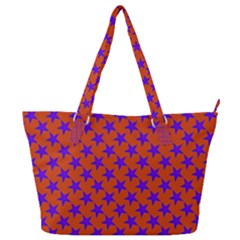 Purple Stars Pattern On Orange Full Print Shoulder Bag by BrightVibesDesign