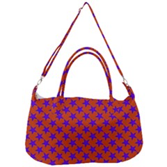 Purple Stars Pattern On Orange Removal Strap Handbag by BrightVibesDesign