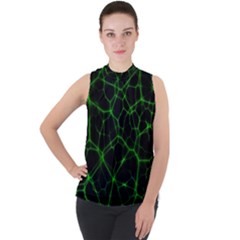 System Web Network Connection Mock Neck Chiffon Sleeveless Top