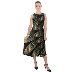 Pattern Abstract Fractals Midi Tie-back Chiffon Dress