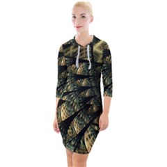 Pattern Abstract Fractals Quarter Sleeve Hood Bodycon Dress