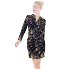 Pattern Abstract Fractals Button Long Sleeve Dress