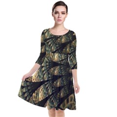 Pattern Abstract Fractals Quarter Sleeve Waist Band Dress