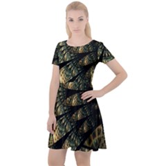 Pattern Abstract Fractals Cap Sleeve Velour Dress 