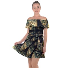 Pattern Abstract Fractals Off Shoulder Velour Dress