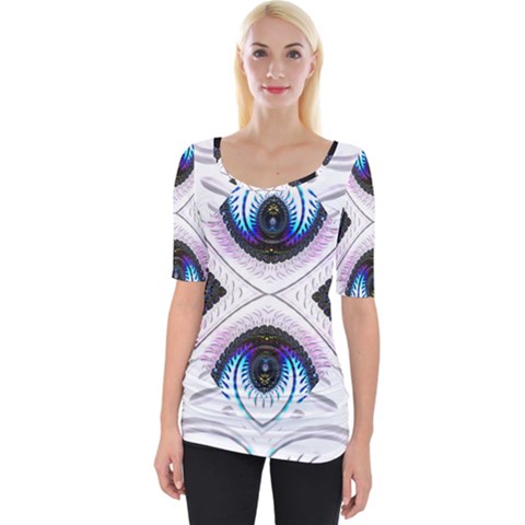 Patterns Fractal Background Digital Wide Neckline Tee by Pakrebo