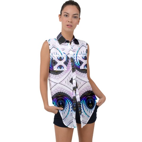 Patterns Fractal Background Digital Sleeveless Chiffon Button Shirt by Pakrebo