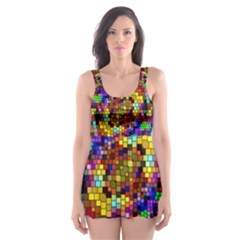 Color Mosaic Background Wall Skater Dress Swimsuit by Pakrebo