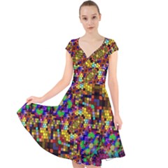 Color Mosaic Background Wall Cap Sleeve Front Wrap Midi Dress by Pakrebo