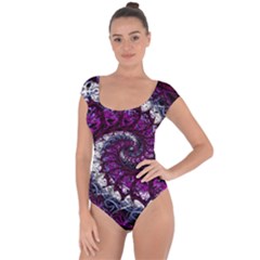 Fractal Background Swirl Art Skull Short Sleeve Leotard  by Pakrebo