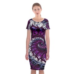 Fractal Background Swirl Art Skull Classic Short Sleeve Midi Dress by Pakrebo